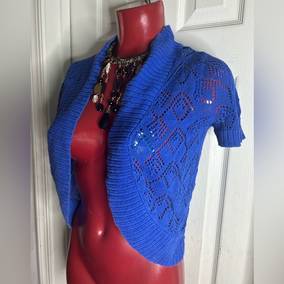 AB STUDIO COBALT BLUE BOLERO SWEATER SHRUG CARDIGAN -SIZE XS - Picture 4 of 9